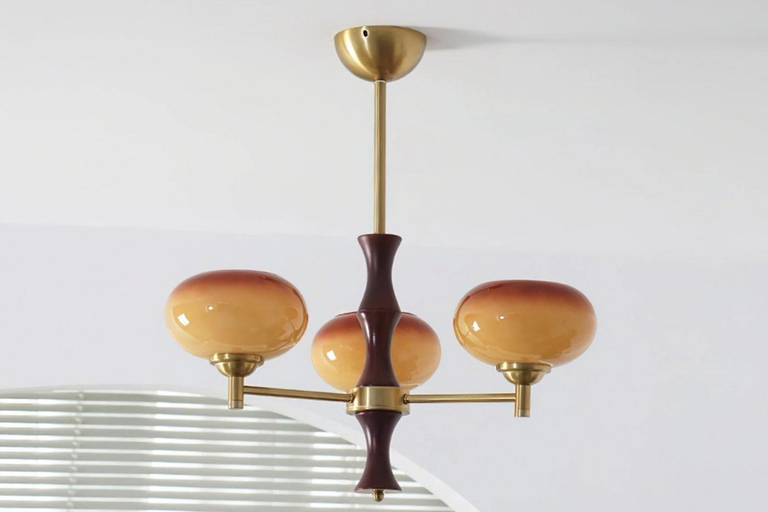 Timeless Elegance: Vintage Mid-Century Persimmon Glass Chandelier