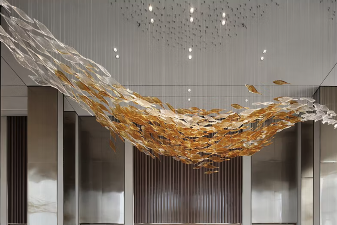 Exquisite Glass Feather Chandelier Adds Luxury to Hotel Decor